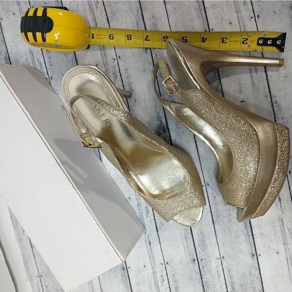 Bakers Flash Gold Glitter Platform Stiletto Peep Toe Shoes Heels 8.5M - Picture 10 of 12